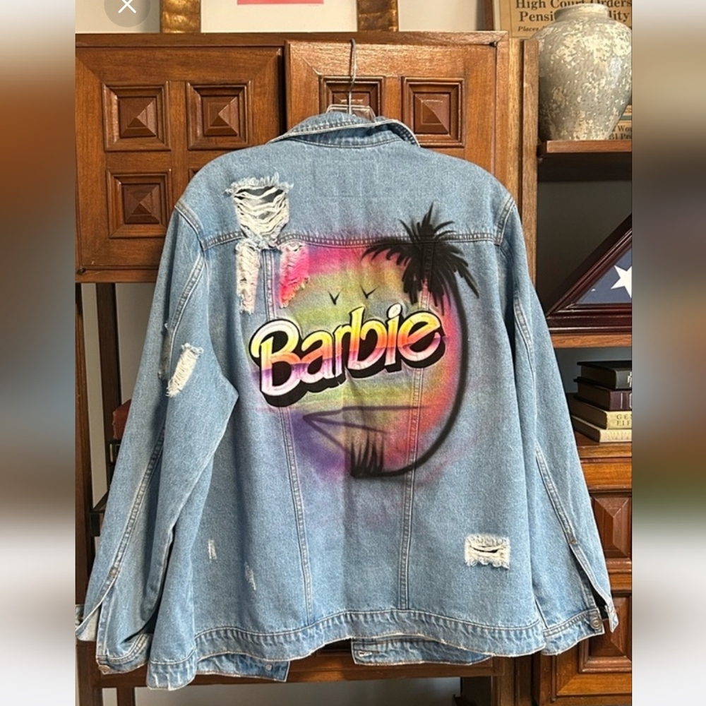 Barbie Vintage Denim Jacket with Colorful Graphic.     Offers Welcome!!!!